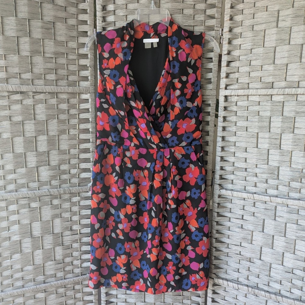 Dalia Faux Wrap Dress Black Red Blue Floral Print Sleeveless Sz‎ 2 (Runs Large)